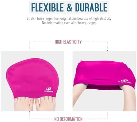 Womens Silicone Swim Cap for Long Hair,3D Ergonomic Design Silicone Swimming Caps for Women Kids Men Adults Boys Girls with Ear Plug and Nose Clip