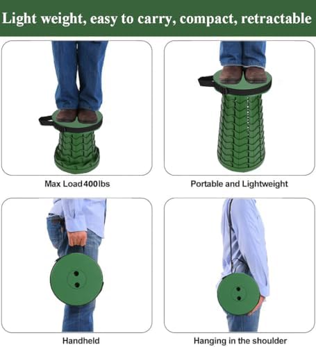 Fishboy Upgraded Collapsible Stool, 400lbs Max Weight, Lightweight But Sturdy, Portable Retractable Folding Telescoping Foldable Camping Stool for Adults Outdoor Fishing Hiking Gardening Travel BBQ
