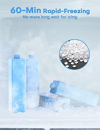 Ice Packs for Lunch Boxes, Set of 4, Rapid Freeze & Long Lasting Reusable Ice Packs for Cooler & Lunch Bags, Space-Saving Ice Blocks for Camping, Fishing, Injuries, Picnics, Beach Bag, Blue