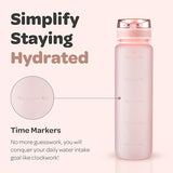 Hydracy Water Bottle with Time Marker -Large BPA Free Water Bottle & No Sweat Sleeve -Leak Proof Gym Bottle with Fruit Infuser Strainer & Times to Drink -Ideal for Fitness Sports & Outdoors