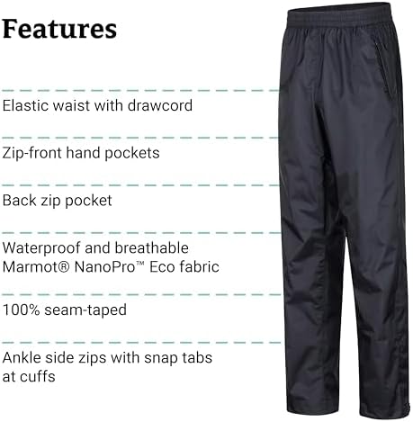MARMOT Men's Precip Eco Waterproof Rain Pant - 100% Recycled, Breathable, Lightweight, Packable Protection