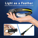 Headlamp Rechargeable (2-Pack), 230° Headband Light Forehead, USB Head lamp Band, 350 Lumen Super Bright, 5 Modes