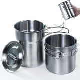 Foldable Camping Cups Mugs Camping Pot Cookware 304-Food-Grade Outdoor Camp Cooking Set with Vented lid,Stainless Steel Backpacking Cookware for Hunting