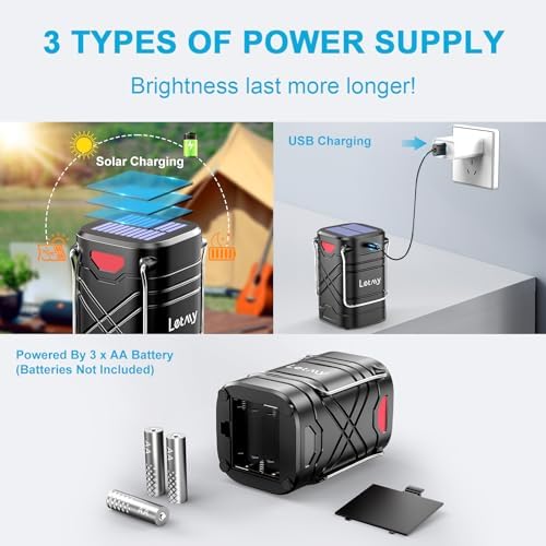 LETMY 4 Pack Camping Lantern, Rechargeable LED Lanterns, Solar Lantern Battery Powered Hurricane Lanterns Flashlight with 3 Powered Ways & USB Cable for Emergency, Power Outage, Hurricane Supplies