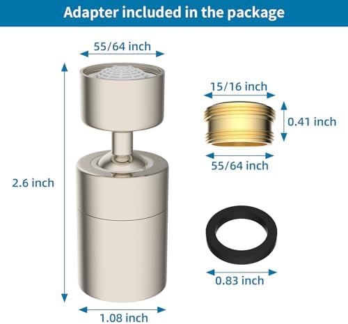 Hibbent NSF/ANSI/CAN 61 Certified Faucet Aerator, Kitchen Sink Faucet Aerator, 2 Water Flow CUPC Certification 360-degree Swivel Faucet Extender, 55/64 Inch Female Thread, Water Saving-Brushed Nickel