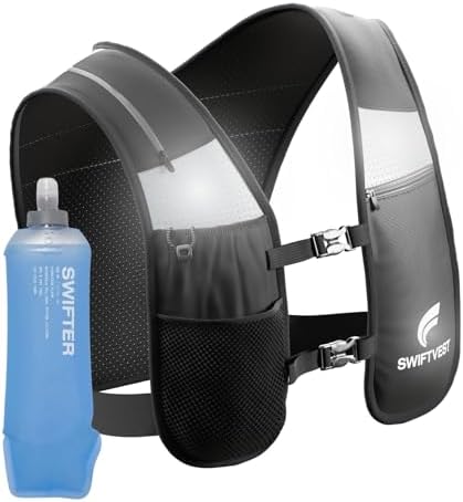Running Phone Holder Vest with 500ml/17oz Running Vest Water Bottle | Running Water Vest | Reflective Hydration Vest | Adjustable | Light | 6 Pockets for Running Accessories | Men & Women