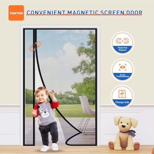 MAGZO Magnetic Screen Door Side Opening, Fits Door Size 72 x 80 Inch, Actual Mesh Size 74" x 81", Fiberglass Net Screen with Strong Magnet for Doorway, Gray