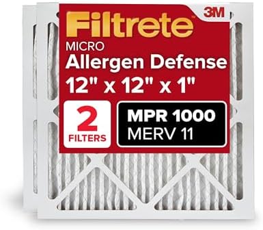 Filtrete 12x12x1 AC Furnace Air Filter, MERV 11, MPR 1000, Micro Allergen Defense, 3-Month Pleated 1-Inch Electrostatic Air Cleaning Filter, 2 Pack (Actual Size 11.81 x 11.81 x 0.81 in)