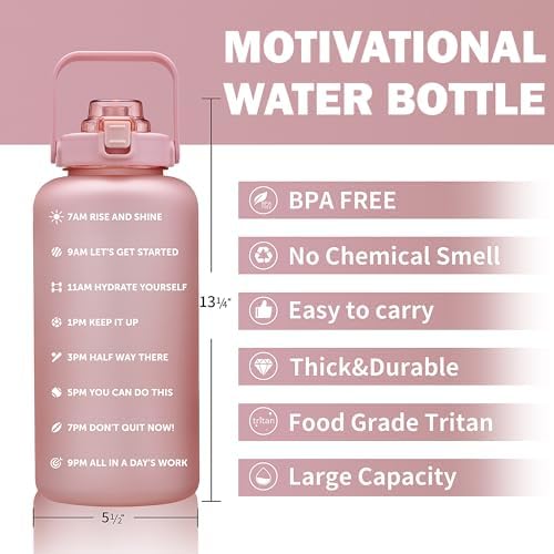 64oz,100oz,128oz Large Motivational Water Bottle with Time Marker, Leakproof & BPA Free Half Gallon Big Water Bottle with Straw Handle Tritan Frosted Water Jug for Gym,Fitness,Outdoor Sports