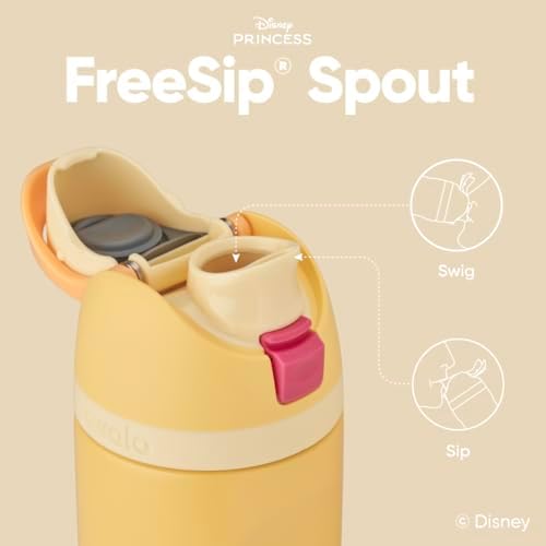 Disney Princess FreeSip Insulated Stainless Steel Water Bottle with Straw for Sports and Travel, BPA-Free Sports Water Bottle, 24 oz, Belle