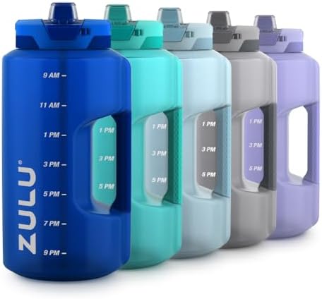 ZULU Goals Large Water Bottle Jug with Time Marker & Handle for All Day Hydration | Silicone Soft Straw with Locking Leak-Proof Lid | For Gym, Camping, Workout, and Outdoors | BPA-Free | 64oz, 128oz