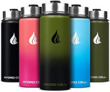 HYDRO CELL Stainless Steel Insulated Water Bottle with Straw - For Cold & Hot Drinks - Metal Vacuum Flask with Screw Cap and Modern Leakproof Sport Thermos for Adults (Army/Black 18oz)