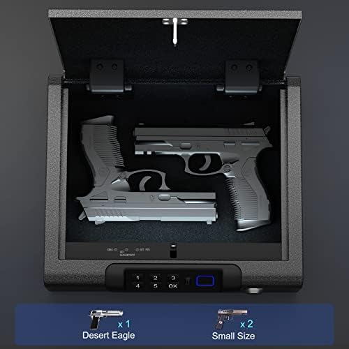 Gun Safe,Biometric Gun Safe for Pistols 3-Ways unlock Fingerprint Digital PIN Key Unlock with Sound, Lock box for Cloakroom living room Bedroom Nightstand and Car BILLCONCH