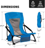 Outdoor Beach Chair for Adults Set of 2 PCS Portable Lightweight Low Back Sling Chair with Cup Holder, 300lbs Capacity Camping Chair for Patio, Lawn, Concert, Travel (Light Blue)