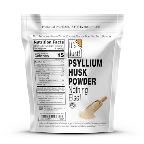 It's Just! - Psyllium Husk Powder, Easy Mixing Dietary Fiber, Cleanse Your Digestive System, Finely Ground Powder, Ideal for Keto Baking, Non-GMO (4 Pound (Pack of 1), Natural/No Added Flavor)