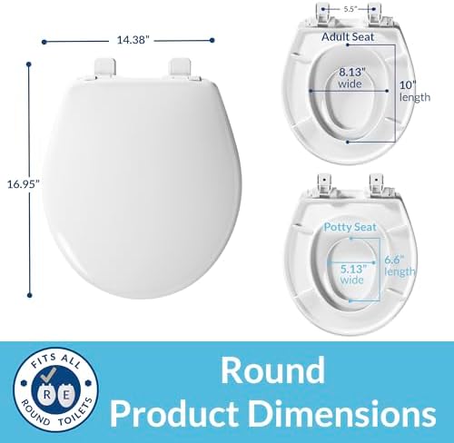 Little2Big Toilet Seat with Built-In Potty Training Seat, Slow Close, Durable Plastic, Made in USA, ROUND, White