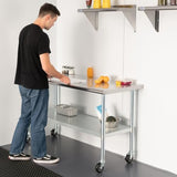 HARDURA Stainless Steel Table with Wheels 24 x 48 Inches Casters NSF Heavy Duty Commercial Work & Prep Table with Undershelf and Galvanized Legs for Restaurant Kitchen Bar and Hotel Garage