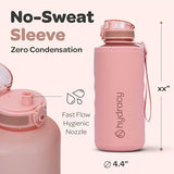Hydracy Water Bottle with Time Marker -Large BPA Free Water Bottle & No Sweat Sleeve -Leak Proof Gym Bottle with Fruit Infuser Strainer & Times to Drink -Ideal for Fitness Sports & Outdoors