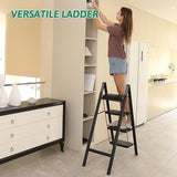 4 Step Ladder Folding Step Stool, Heavy Duty 330 Lbs Load Step Ladders for Home, Tall Kitchen/Closet Stepladder for Adults, Black Small & Lightweight Ladder with Anti-Slip Wide Pedals by OOSOFITT