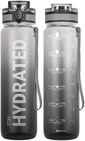Sahara Sailor Water Bottle 32oz, Durable and Leakproof Water Bottles Motivational with Time Marker, Tritan, BPA Free, Wide Mouth with Easy Clean Brush for Gym, Travel, Home, School, Office (1 Bottle)