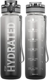 Sahara Sailor Water Bottle 32oz, Durable and Leakproof Water Bottles Motivational with Time Marker, Tritan, BPA Free, Wide Mouth with Easy Clean Brush for Gym, Travel, Home, School, Office (1 Bottle)