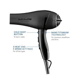 BaBylissPRO Nano Titanium 2000-Watt Blow Dryer with Concentrator Nozzle in Black, Professional Grade Ionic Corded Styling Tool for Hair