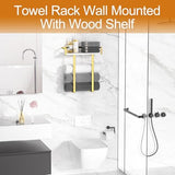 Towel Racks for Bathroom Wall Mounted, Metal Towel Holder with Wooden Shelf for Folding Large Towels, Towel Storage for Small Bathroom Organizer Decor or RV Camping,Gold