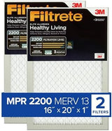 Filtrete 16x20x1 AC Furnace Air Filter, MERV 13, MPR 2200, Elite Allergen, Bacteria & Virus Filter, 3-Month Pleated 1-Inch Electrostatic Air Cleaning Filter, 2-Pack (Actual Size 15.69x19.69x0.78 in)