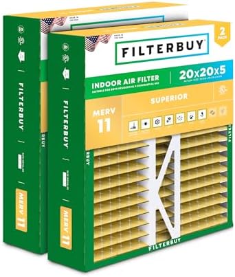 Filterbuy 20x20x5 Air Filter MERV 11 Allergen Defense (2-Pack), Pleated HVAC AC Furnace Air Filters Replacement for Honeywell FC100A1011, Lennox X0585 & More (Actual Size: 19.63 x 19.88 x 4.38 Inches)