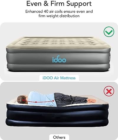 iDOO Luxury Air Mattress with Built in Pump, Queen Size Inflatable Mattress for Camping, Guests, 18" Raised Comfort Blow up Mattress, Portable & Waterproof Air Bed, Colchon Inflable