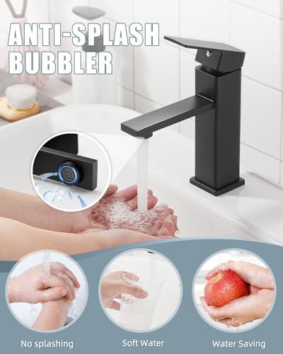 Bathroom Faucets Set with Pop Up Drain, Modern Single Handle Black Bathroom Sink Faucet w/Deck Plate(1 or 3 Hole), Farmhouse RV Vanity Sink Faucet-2 Sets, baño lavamanos Llave