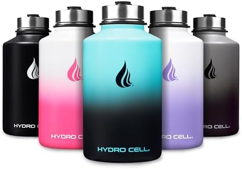 HYDRO CELL Stainless Steel Insulated Water Bottle with Straw - For Cold & Hot Drinks - Metal Vacuum Flask with Screw Cap and Modern Leakproof Sport Thermos for Adults (Teal/Black 64oz)