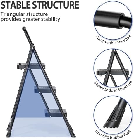 KINGRACK Folding 3 Step Ladder, Portable Ladder for Multi-Purpose, Home, Kitchen, Heavy Sturdy Steel Step Stool with Anti-Slip Wide Pedals, Handrail, Safe-Lock Design, Pass 500lbs Load Testing, Black