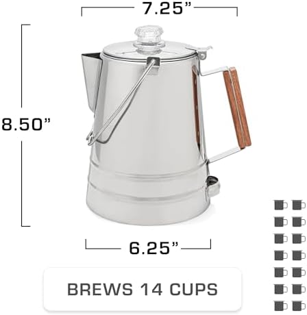 COLETTI Butte Coffee Percolator Camping — Percolator Coffee Pot, NO Aluminum or Plastic [14 Cup]