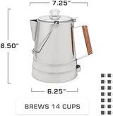 COLETTI Butte Coffee Percolator Camping — Percolator Coffee Pot, NO Aluminum or Plastic [14 Cup]