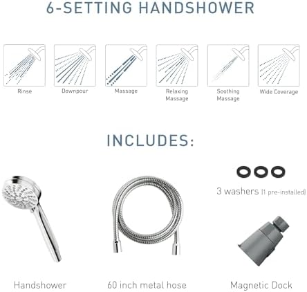 Moen 26100EP Engage 3.5-inch Six-Function Removable Handheld Showerhead with Eco-Performance and Magnetic Docking System, Chrome