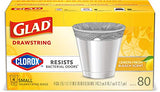 Glad Small Trash Bags 4 Gallon, Lemon Fresh Bleach Garbage Bags, Odor Resistant with Drawstring, 80 Count