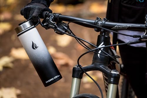 HYDRO CELL Stainless Steel Insulated Water Bottle with Straw - For Cold & Hot Drinks - Metal Vacuum Flask with Screw Cap and Modern Leakproof Sport Thermos for Adults (Black/White 24oz)