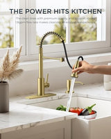 FORIOUS Gold Kitchen Faucet with Pull Down Sprayer, Stainless Steel Commercial Single Handle Classic Spring Pull Out Sink Faucet for Farmhouse Camper Laundry Utility Room