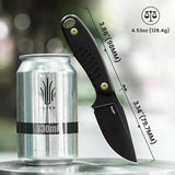 Kizer Hare Fixed Blade Knife with Sheath, 3.14" D2 Steel Blade EDC Fixed Blade Hunting Knives with Black G10 Handle, Small Bushcraft Survival Neck Knives, Outdoor Camping Knife for Men Women, 1077M1