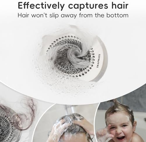 Drain Hair Catcher for Shower & Kitchen Sink - Patented Stainless Steel Bathtub Drain Hair Trap Strainer, Easy Clean, Prevents Clogs in Bath Tub, Sink Drains (2 Pack)