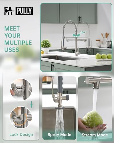 Fapully Commercial Pull Down Kitchen Sink Faucet with Sprayer Brushed Nickel