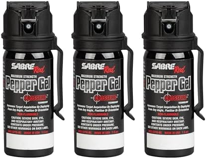 SABRE Crossfire Pepper Gel, Deploys At Any Angle, Maximizes Target Acquisition Against Multiple Threats, Belt Clip For Easy Carry, Fast Flip Top, Max Police Strength OC, Pepper Spray Option 1.5 fl oz