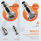 Pull Down Spray Head Replacement - for Kitchen Faucet Sprayer Head with 15 Adapters, 3 Function Pull Out Faucet Spray Nozzle, Brushed Nickel
