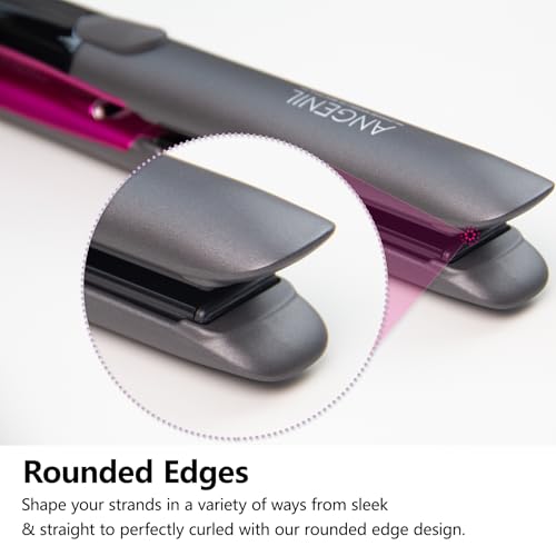 ANGENIL Pro Titanium Flat Iron Hair Straightener and Curler 2 in 1, Dual Voltage - Hair Straightening Ceramic Flat Iron 1-inch with Anti-Scald Heat Resistant Silicone Mat Facial Cleansing Brushes, Lcd