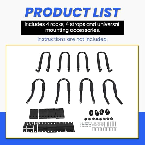 ECOTRIC Kayak Roof Rack J-Bar Rack HD Universal Kayak Carrier Holder Canoe Boat Surf Ski Board Roof Top Mounted on Crossbar for Car SUV Truck Set of 4