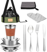 Camping Mess Kit - 1 to 2 persons Camping Dishes includes Cups, Bowls, Knives, Forks, Spoons, Camping Dinnerware Set Camping Cooking Utensils Accessories Plates Dinnerware Set