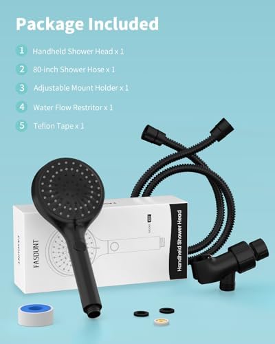 Shower Head with Handheld, High Pressure Handheld Shower Head with 80" Extra Long Stainless Steel Hose & Adjustable Bracket, Showerhead with ON/OFF Switch, Black