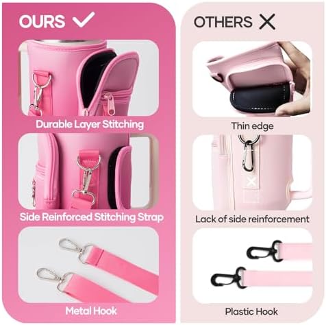 linmaya Water Bottle Carrier Bag with Phone Pocket for Stanley Cup 40/30oz,Insulated Neoprene Water Bottle Holder Cross-boday Bag with Adjustable Shoulder & Handheld Strap Stanley Cup Accessories