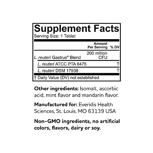 BioGaia Gastrus Chewable Tablets, Adult Probiotic Supplement for Stomach Discomfort, Constipation, Gas, Bloating, Regularity, Non-GMO, 30 Tablets, 1 Pack